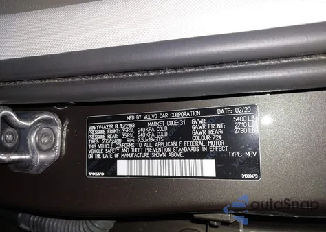 2020 Volvo Xc60 T6 Inscription z USA, uszkodzony, nr VIN YV4A22RL8L1572193